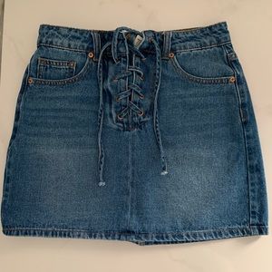 Forever 21 Lace Up Jean Skirt